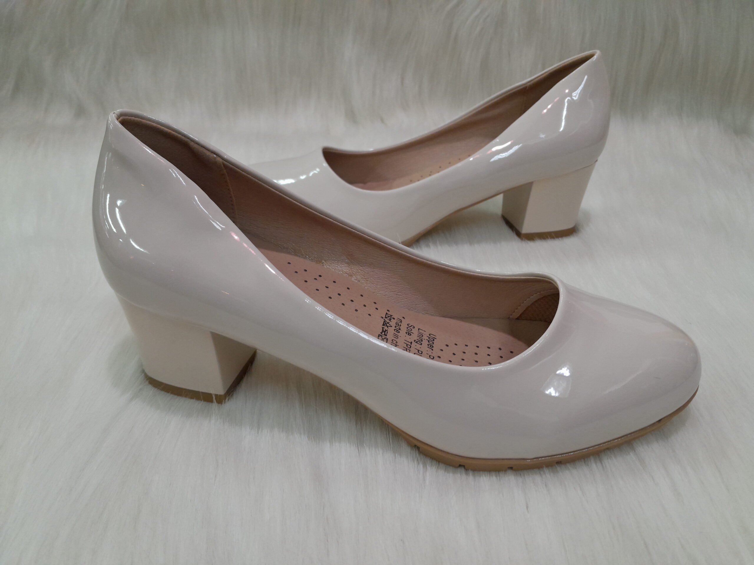 Cream Patent Block Heel Comfort